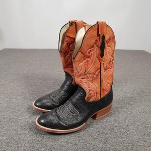 Hondo Cowgirl Boots Womens 8.5 B Black Brown Embroidered Leather Western Cowboy